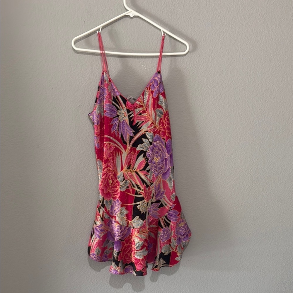 Vintage Pink and Purple Chemise Floral Elegance sides higher ruffle skater dress
